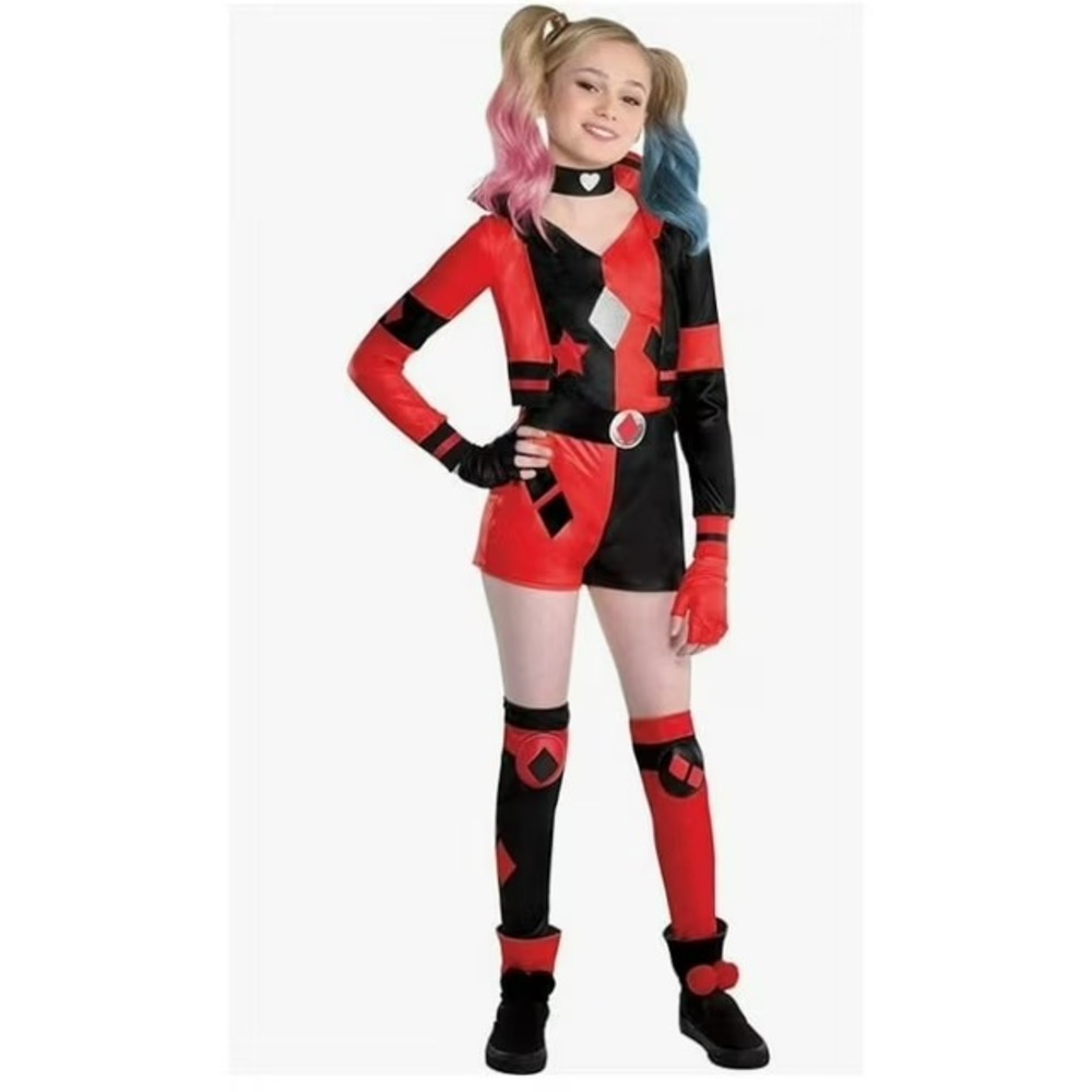 DC Comics Harley Quinn Romper Costume 6pc Black Red Medium 8-10 NEW